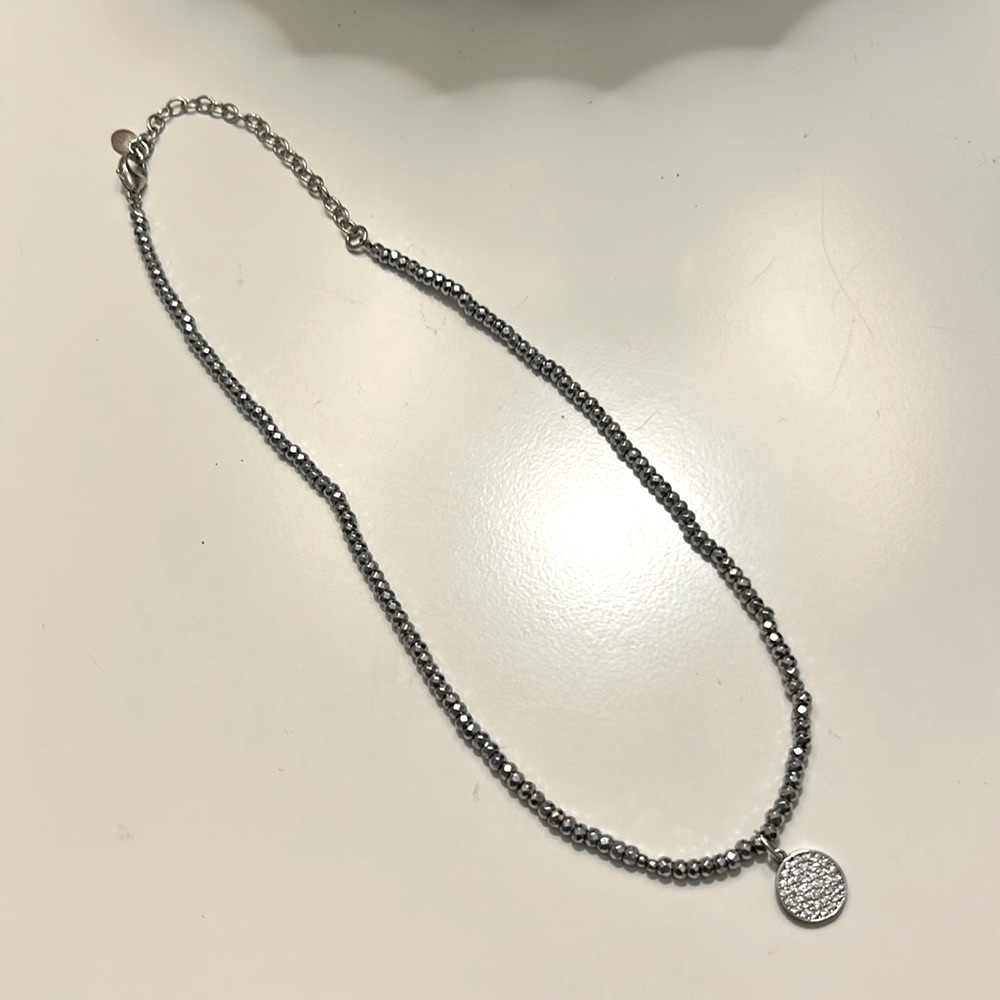 Lucas Lameth Faceted Bead Choker Necklace  With Pave Charm 16”